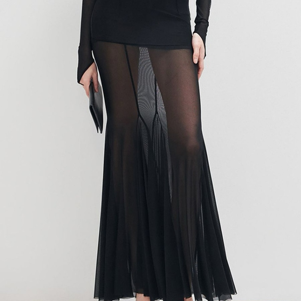 Elegant Black Sheer Maxi Skirt
